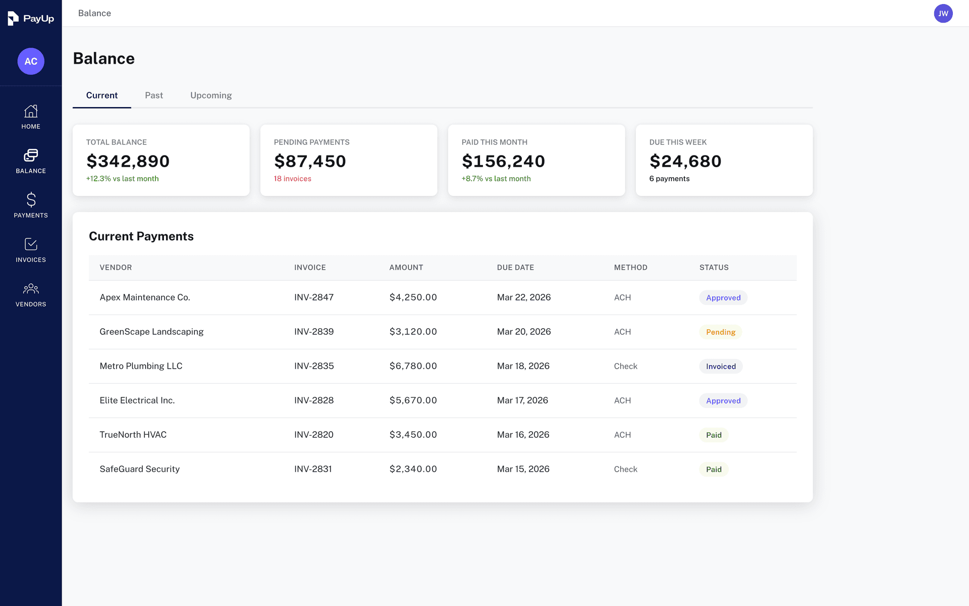 PayUp balance management